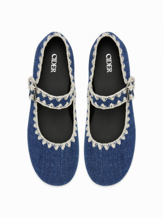 EMBROIDERED MARY JANE FLATS