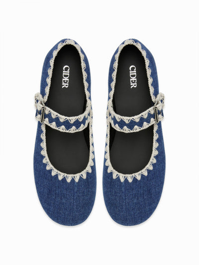 EMBROIDERED MARY JANE FLATS