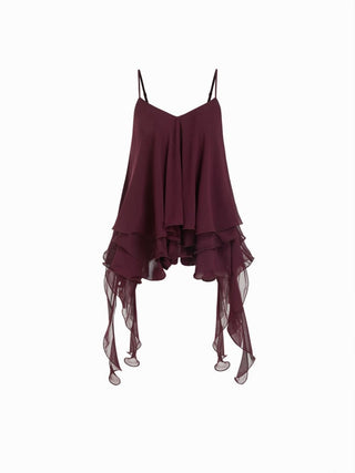 Chiffon V-neck Tiered Ruffled Oversized Crop Cami Blouse