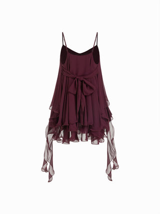 Chiffon V-neck Tiered Ruffled Oversized Crop Cami Blouse