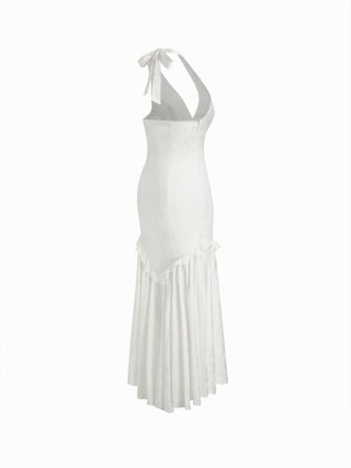 Summer Dress Summer Dresses Flowy Dresses Silky Soft Floral Satin Jacquard Satin Halter Neckline Bowknot Mermaid Maxi Dress For Party/Clubbing Wedding