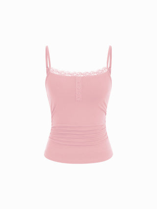 Lace Panel Ruched Henley Cami Top