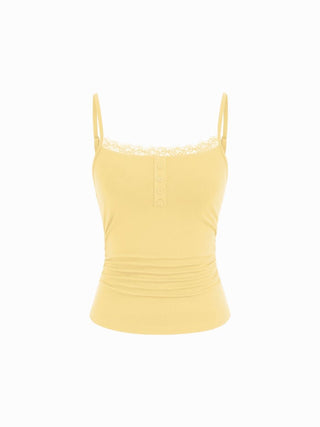 Lace Panel Ruched Henley Cami Top
