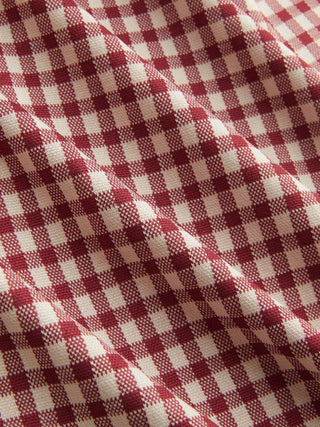 Gingham V-neck Short Sleeve Ruched Lace Trim A-line Mini Dress