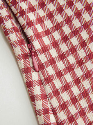Gingham V-neck Short Sleeve Ruched Lace Trim A-line Mini Dress