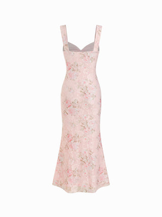 Lace Floral Sweetheart Twist Knotted Mermaid Maxi Cami Dress