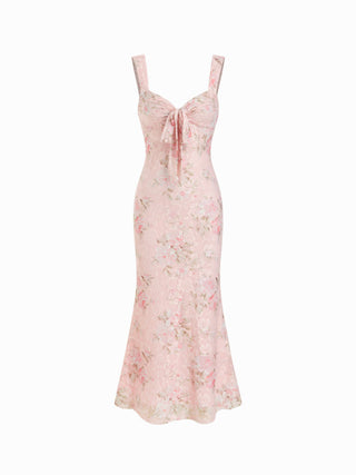 Lace Floral Sweetheart Twist Knotted Mermaid Maxi Cami Dress