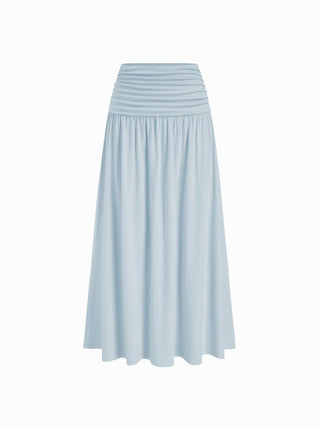 V-neck Twist Ruched Top & Mid Rise Ruched Flared Maxi Skirt Set