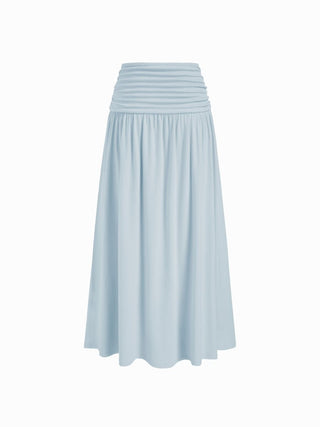 V-neck Twist Ruched Top & Mid Rise Ruched Flared Maxi Skirt Set