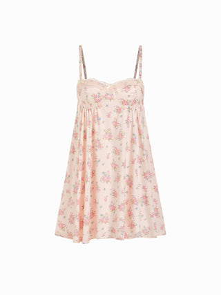 Satin Satin Floral Sweetheart Neck Lace Trim Bowknot Babydoll Mini Dress For Home Bedroom
