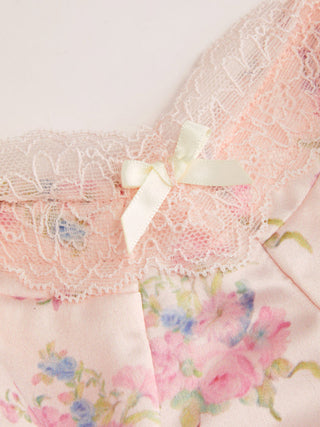 Satin Satin Floral Sweetheart Neck Lace Trim Bowknot Babydoll Mini Dress For Home Bedroom