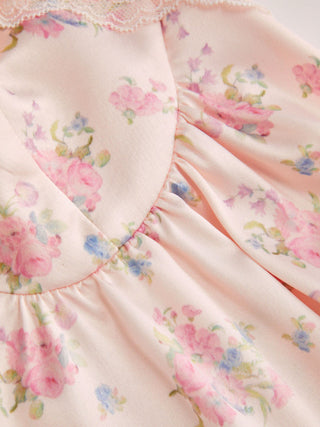 Satin Satin Floral Sweetheart Neck Lace Trim Bowknot Babydoll Mini Dress For Home Bedroom