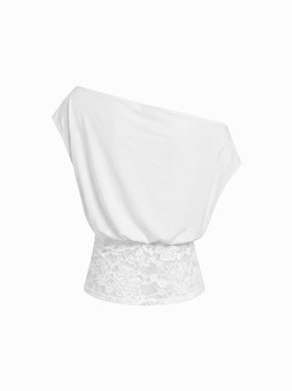Asymmetrical Neck Floral Lace Ruched Top
