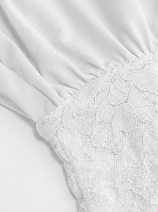 Asymmetrical Neck Floral Lace Ruched Top