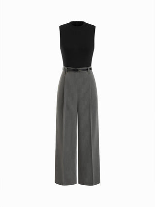 High Neck Sleeveless Jumpsuit with Belt