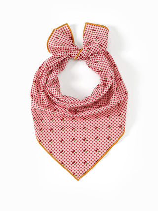 Cotton CHERRY GINGHAM SQUARE HEADSCARF For Music Festival/Live House Picnic Vacation