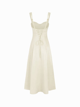 Satin Sculptural Sweetheart Neck High Rise Lace-up Mermaid Maxi Dress