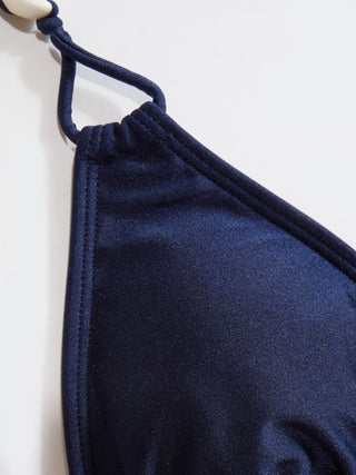 Halter Neckline Shell Detail Triangle Low Rise Bikini Set