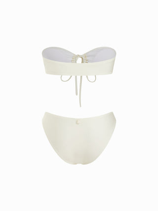 Halter Neckline Shell Detail Ruched Tie Front Bandeau Low Rise Bikini Set
