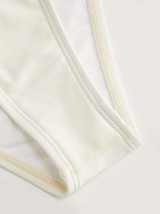 Halter Neckline Shell Detail Ruched Tie Front Bandeau Low Rise Bikini Set