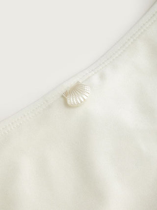 Halter Neckline Shell Detail Ruched Tie Front Bandeau Low Rise Bikini Set