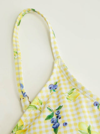 Sweetheart Gingham & Fruit Graphic Cut Out One Piece Swimsuit