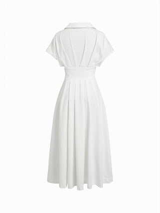 Short Sleeve Draped Pocket Flared Maxi Dress