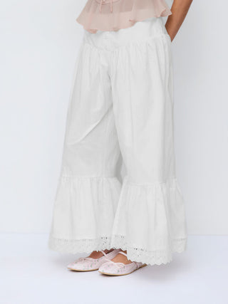 Wide Leg Pants Women Cargo Sequin pants Capri Pant denim cargo pants Woven Cotton-blend Mid Rise Lace Trim Ruffle Wide Leg Trousers For Daily Casual Vacation