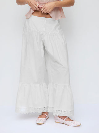Wide Leg Pants Women Cargo Sequin pants Capri Pant denim cargo pants Woven Cotton-blend Mid Rise Lace Trim Ruffle Wide Leg Trousers For Daily Casual Vacation