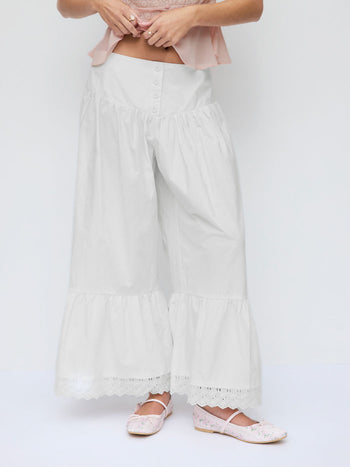 Wide Leg Pants Women Cargo Sequin pants Capri Pant denim cargo pants Woven Cotton-blend Mid Rise Lace Trim Ruffle Wide Leg Trousers For Daily Casual Vacation