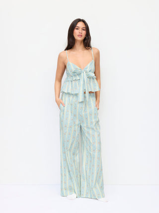 Summer Dress Summer Dresses Euro Summer beachwear swimsuits Woven Cotton-blend Floral Oversized Crop Top & High Rise Wide Leg Loungewear Set For Home Bedroom