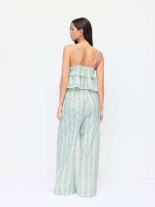 Summer Dress Summer Dresses Euro Summer beachwear swimsuits Woven Cotton-blend Floral Oversized Crop Top & High Rise Wide Leg Loungewear Set For Home Bedroom