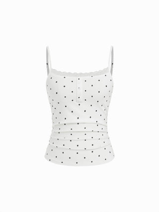 Lace Panel Ruched Henley Cami Top