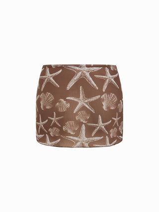 Halter Triangle Starfish Graphic Low Rise 3 Piece Bikini Set With Skirt