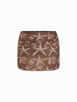 Halter Triangle Starfish Graphic Low Rise 3 Piece Bikini Set With Skirt