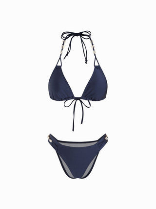 Halter Neckline Shell Detail Triangle Low Rise Bikini Set
