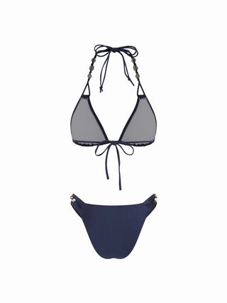 Halter Neckline Shell Detail Triangle Low Rise Bikini Set