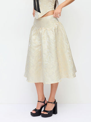 White Skirt Mini Dresses Gingham Skirt denim skirt white denim skirt Jacquard Floral Jacquard High Rise Ruched Flared Midi Skirt For Date Party/Clubbing