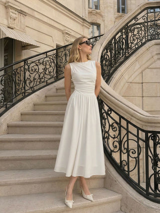 Round Neckline Ruched Maxi Dress