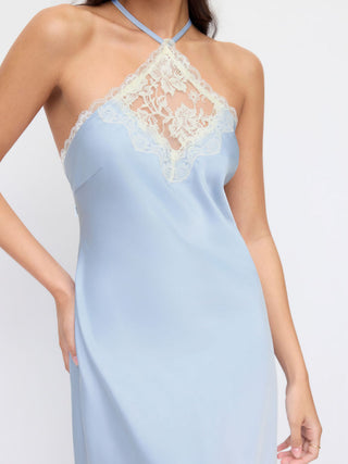 Satin Satin Halter Neckline Lace Panel Mermaid Maxi Dress For Party/Clubbing Wedding