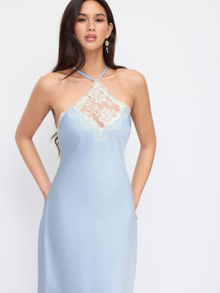 Satin Satin Halter Neckline Lace Panel Mermaid Maxi Dress For Party/Clubbing Wedding