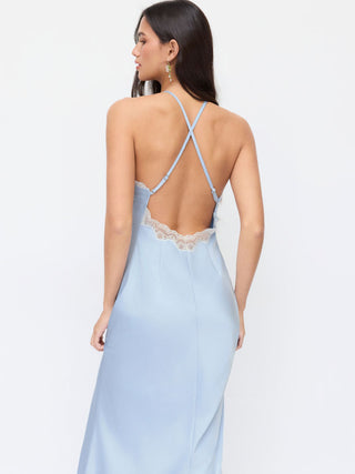 Satin Satin Halter Neckline Lace Panel Mermaid Maxi Dress For Party/Clubbing Wedding