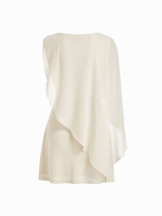 Textured Boat Neck Ruched Asymmetrical Draped A-line Mini Dress