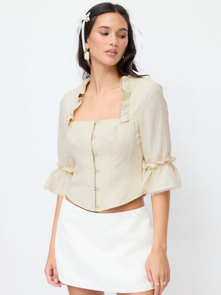 Linen Tops Summer Tops Summer Tops going out tops Cute Summer Top Floral Linen-blend Linen-blend Square Neck Ruched Ruffle Bell Sleeve Blouse For Daily Casual Date