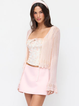 Knit Textured V-neck Bell Sleeve Cardigan