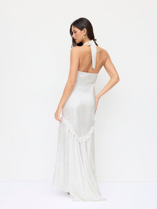 Summer Dress Summer Dresses Flowy Dresses Silky Soft Floral Satin Jacquard Satin Halter Neckline Bowknot Mermaid Maxi Dress For Party/Clubbing Wedding
