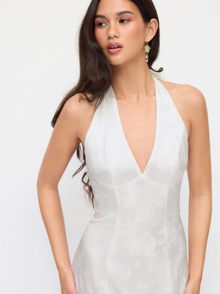 Summer Dress Summer Dresses Flowy Dresses Silky Soft Floral Satin Jacquard Satin Halter Neckline Bowknot Mermaid Maxi Dress For Party/Clubbing Wedding