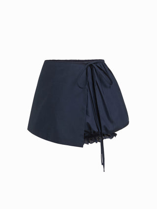 Woven Cotton-blend Mid Rise Lace Trim Bubble Mini Skort For School Daily Casual