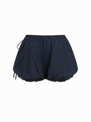 Woven Cotton-blend Mid Rise Lace Trim Bubble Mini Skort For School Daily Casual