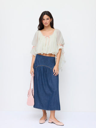 Chiffon Textured Chiffon Scoop Neck Ruffle Sleeve Ruched Bowknot Blouse For Daily Casual Date